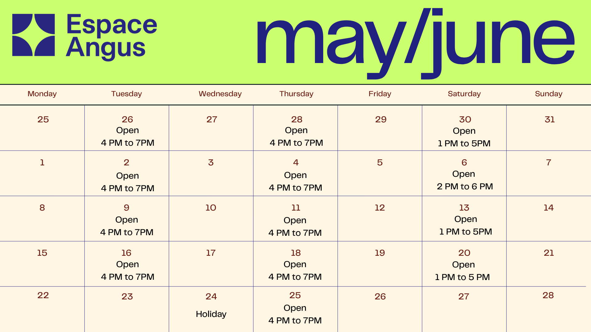 Calendrier mai 2026